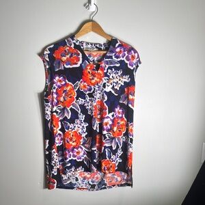 Jones Studio Floral Sleeveless Top - Navy‎ and Red